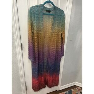 Boston Proper Cardigan Rainbow Ombre Metallic Knit Duster Long Sleeve Open Front